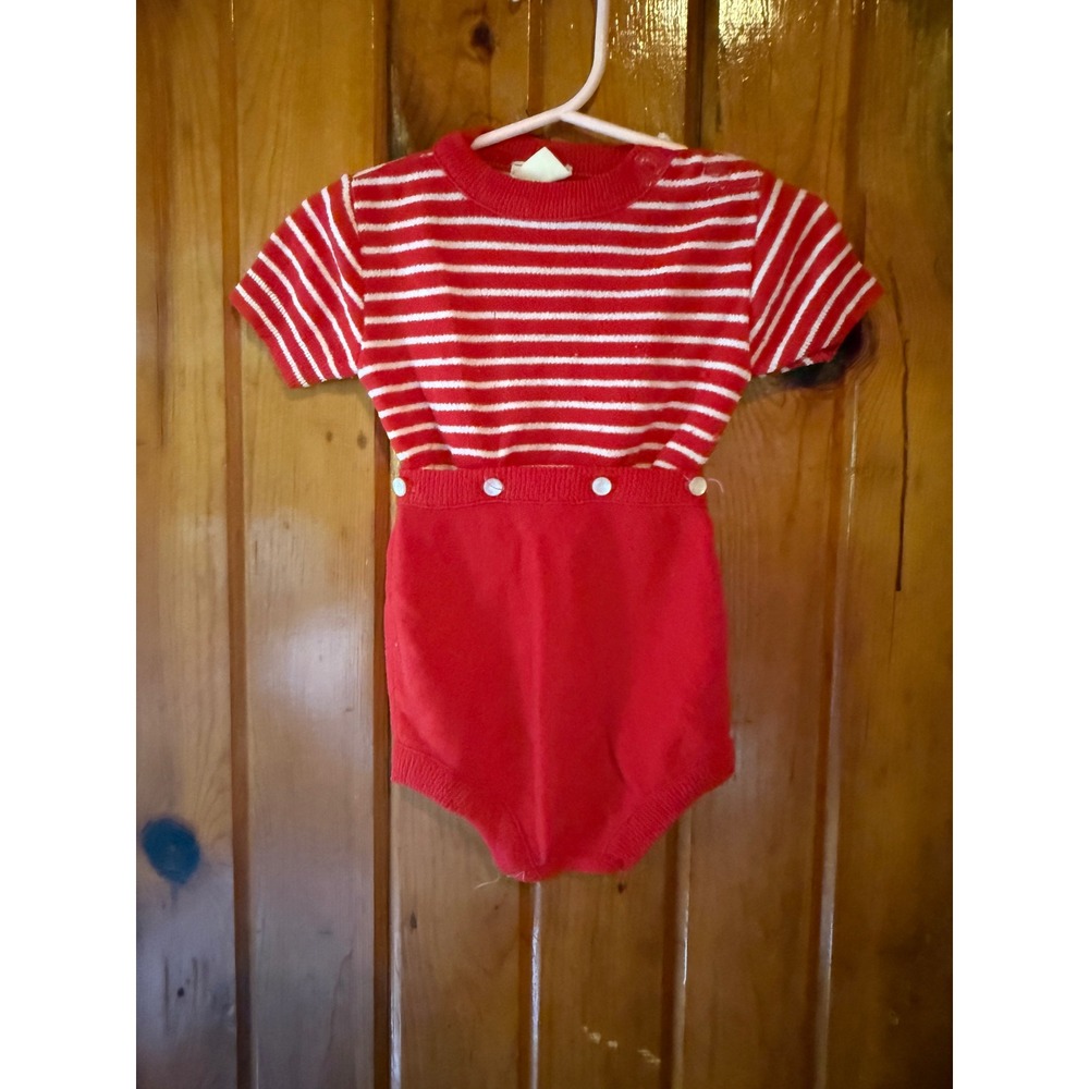Vintage Toddletime‎  Romper Baby Red White Striped Sailor One Piece